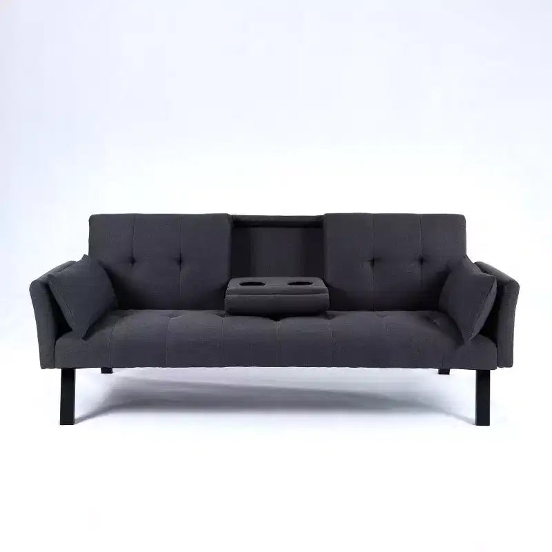 TUYOHW Divano Letto Pieghevole da 70'' con Portabicchieri e Contenitore Laterale, Divano Letto in Cotone Lino per Piccoli Spazi