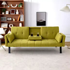 TUYOHW Divano Letto Pieghevole da 70'' con Portabicchieri e Contenitore Laterale, Divano Letto in Cotone Lino per Piccoli Spazi