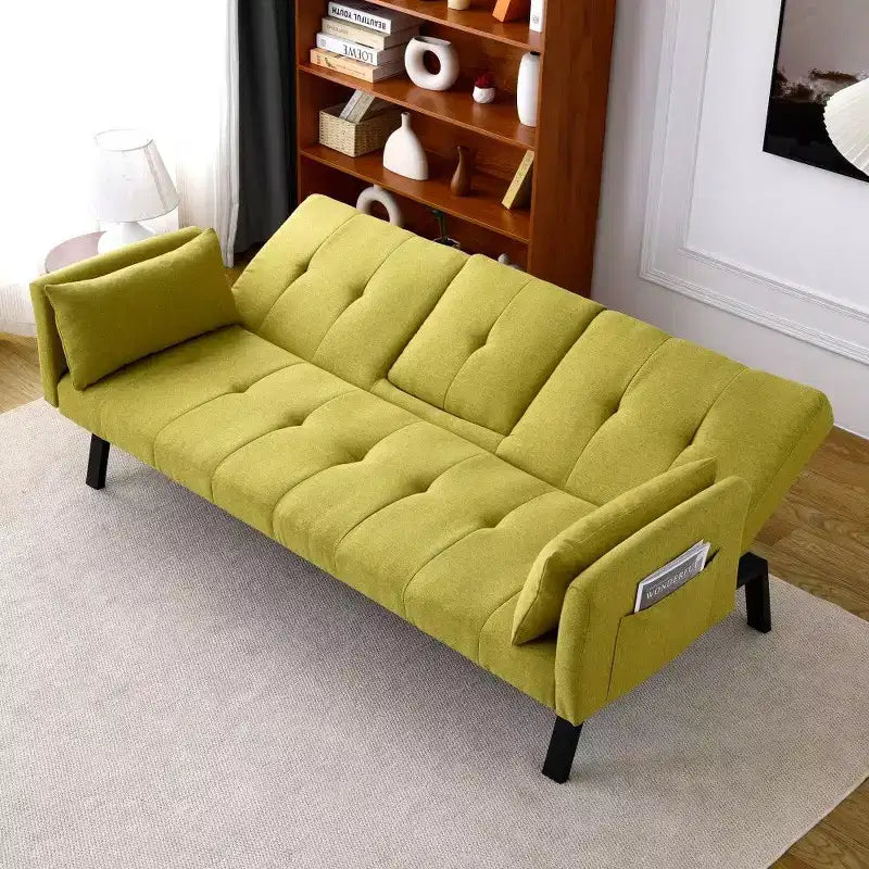 TUYOHW Divano Letto Pieghevole da 70'' con Portabicchieri e Contenitore Laterale, Divano Letto in Cotone Lino per Piccoli Spazi