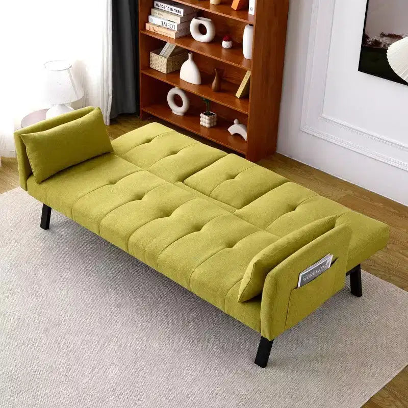 TUYOHW Divano Letto Pieghevole da 70'' con Portabicchieri e Contenitore Laterale, Divano Letto in Cotone Lino per Piccoli Spazi
