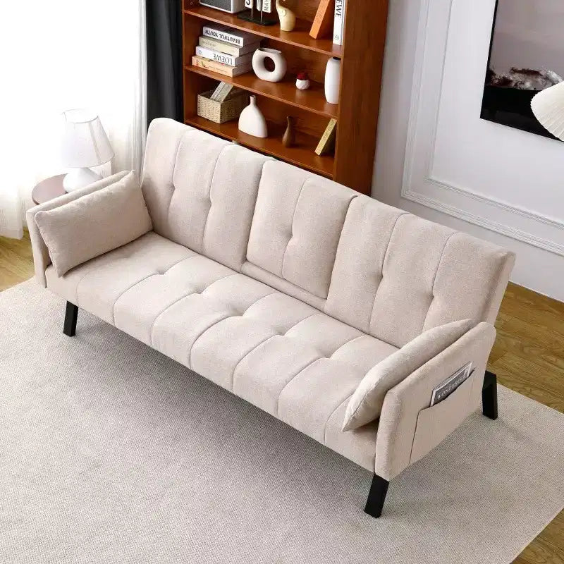 TUYOHW Divano Letto Pieghevole da 70'' con Portabicchieri e Contenitore Laterale, Divano Letto in Cotone Lino per Piccoli Spazi