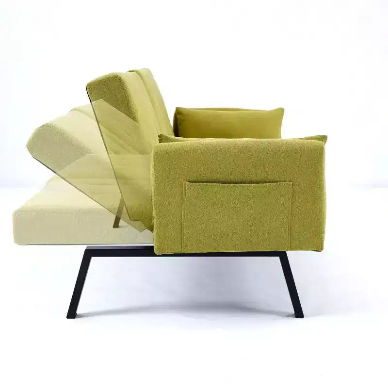 TUYOHW Divano Letto Pieghevole da 70'' con Portabicchieri e Contenitore Laterale, Divano Letto in Cotone Lino per Piccoli Spazi