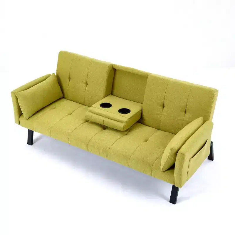 TUYOHW Divano Letto Pieghevole da 70'' con Portabicchieri e Contenitore Laterale, Divano Letto in Cotone Lino per Piccoli Spazi