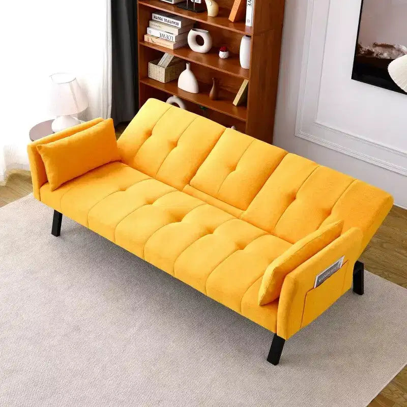 TUYOHW Divano Letto Pieghevole da 70'' con Portabicchieri e Contenitore Laterale, Divano Letto in Cotone Lino per Piccoli Spazi