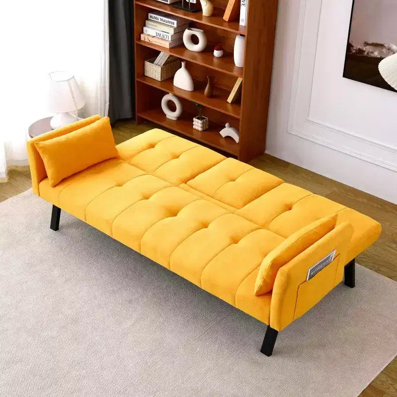 TUYOHW Divano Letto Pieghevole da 70'' con Portabicchieri e Contenitore Laterale, Divano Letto in Cotone Lino per Piccoli Spazi