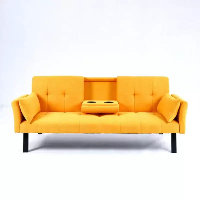 TUYOHW Divano Letto Pieghevole da 70'' con Portabicchieri e Contenitore Laterale, Divano Letto in Cotone Lino per Piccoli Spazi