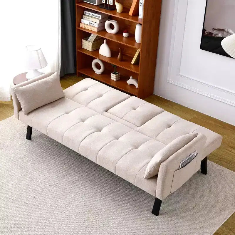 TUYOHW Divano Letto Pieghevole da 70'' con Portabicchieri e Contenitore Laterale, Divano Letto in Cotone Lino per Piccoli Spazi