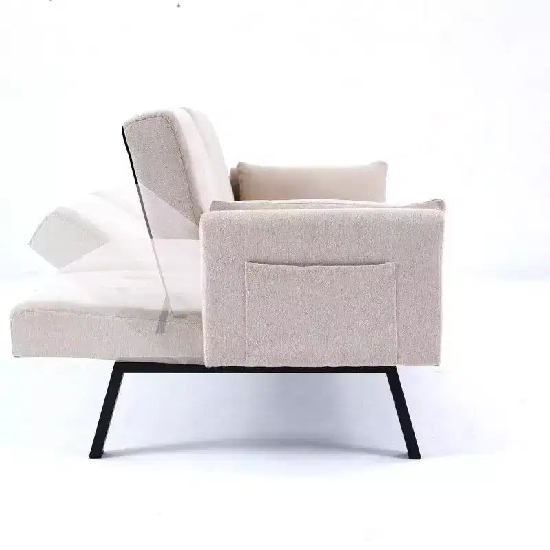 TUYOHW Divano Letto Pieghevole da 70'' con Portabicchieri e Contenitore Laterale, Divano Letto in Cotone Lino per Piccoli Spazi