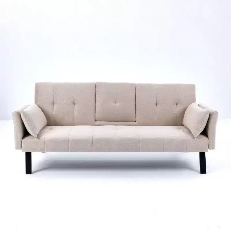 TUYOHW Divano Letto Pieghevole da 70'' con Portabicchieri e Contenitore Laterale, Divano Letto in Cotone Lino per Piccoli Spazi