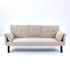 TUYOHW Divano Letto Pieghevole da 70'' con Portabicchieri e Contenitore Laterale, Divano Letto in Cotone Lino per Piccoli Spazi