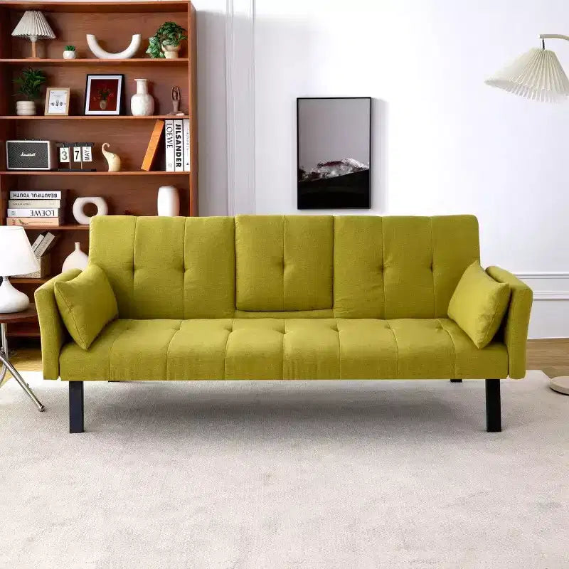 TUYOHW Divano Letto Pieghevole da 70'' con Portabicchieri e Contenitore Laterale, Divano Letto in Cotone Lino per Piccoli Spazi