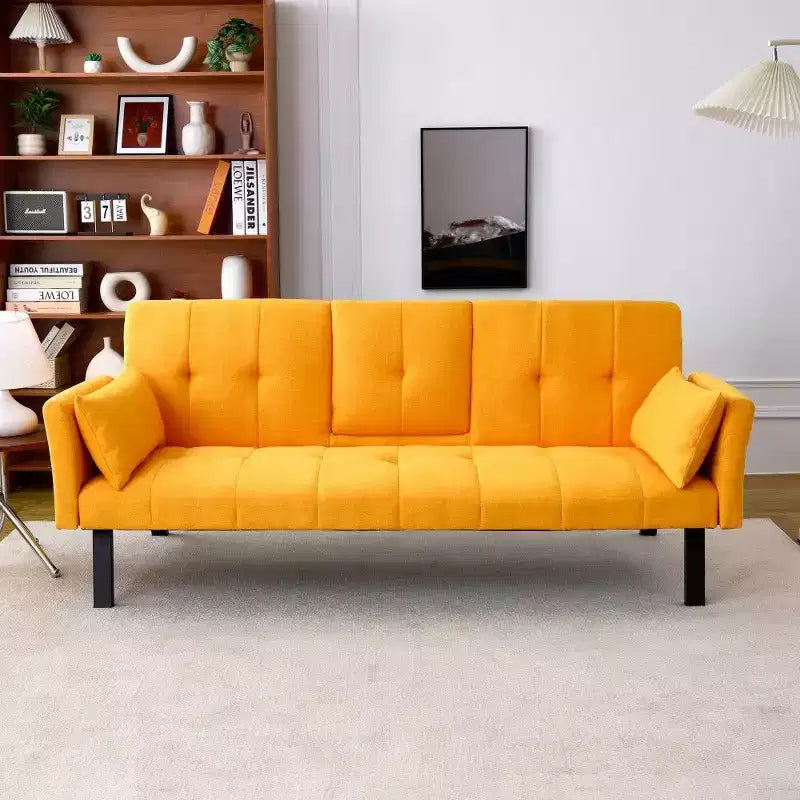 TUYOHW Divano Letto Pieghevole da 70'' con Portabicchieri e Contenitore Laterale, Divano Letto in Cotone Lino per Piccoli Spazi