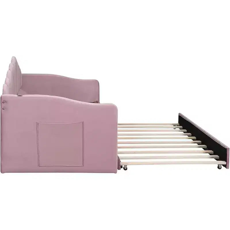 Letto a giorno imbottito Twin Size con rotelle, divano-letto in velluto con porte di ricarica USB, non è necessaria la rete a molle