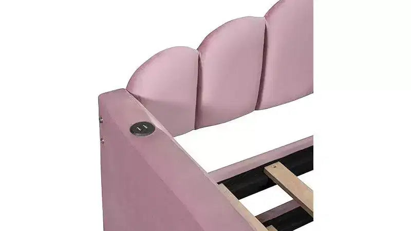 Letto a giorno imbottito Twin Size con rotelle, divano-letto in velluto con porte di ricarica USB, non è necessaria la rete a molle