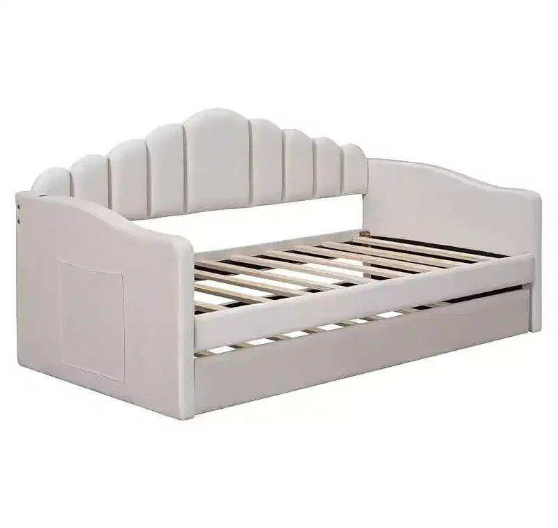 Letto a giorno imbottito Twin Size con rotelle, divano-letto in velluto con porte di ricarica USB, non è necessaria la rete a molle