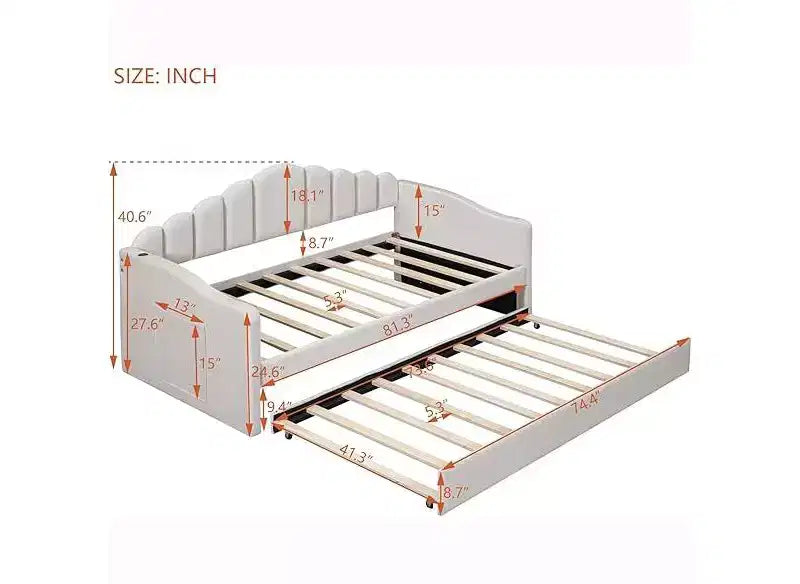 Letto a giorno imbottito Twin Size con rotelle, divano-letto in velluto con porte di ricarica USB, non è necessaria la rete a molle