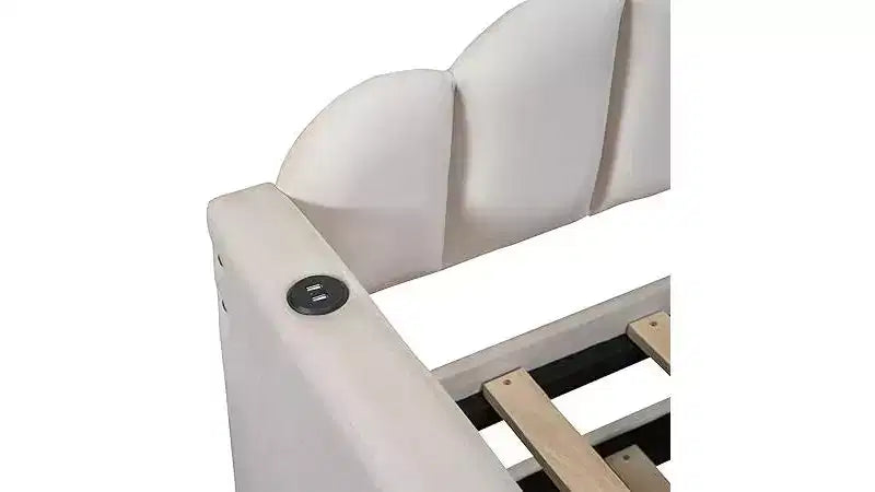 Letto a giorno imbottito Twin Size con rotelle, divano-letto in velluto con porte di ricarica USB, non è necessaria la rete a molle