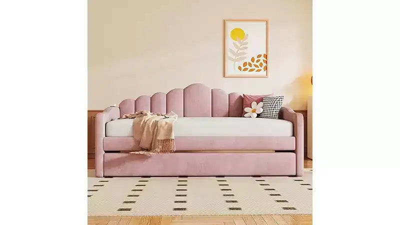 Letto a giorno imbottito Twin Size con rotelle, divano-letto in velluto con porte di ricarica USB, non è necessaria la rete a molle