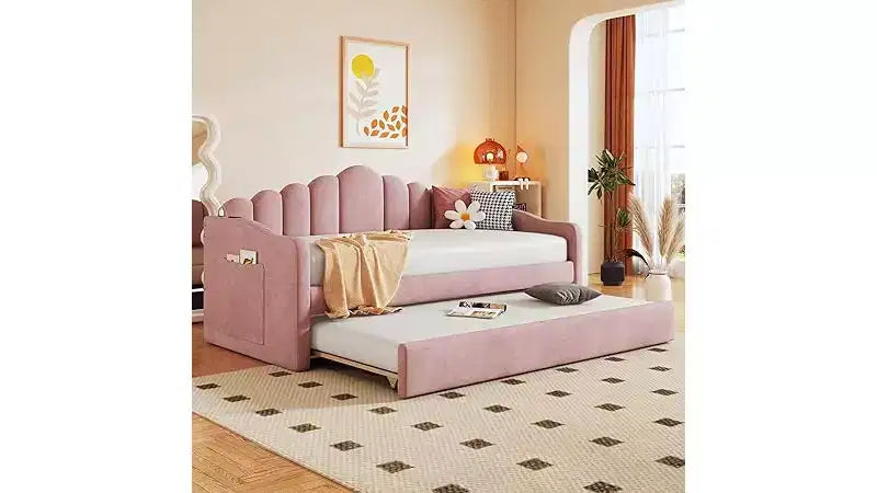 Letto a giorno imbottito Twin Size con rotelle, divano-letto in velluto con porte di ricarica USB, non è necessaria la rete a molle