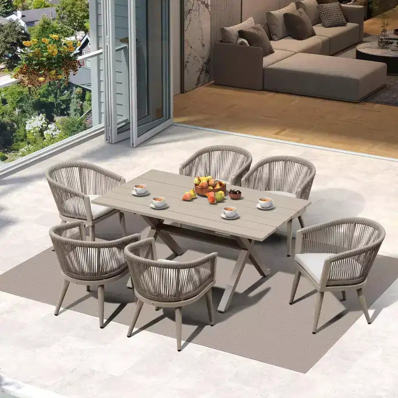 Set da pranzo da patio PURPLE LEAF in vimini resistente alle intemperie, set tavolo e sedie da esterno in alluminio per l'arredamento del giardino, set di mobili moderni per la cucina