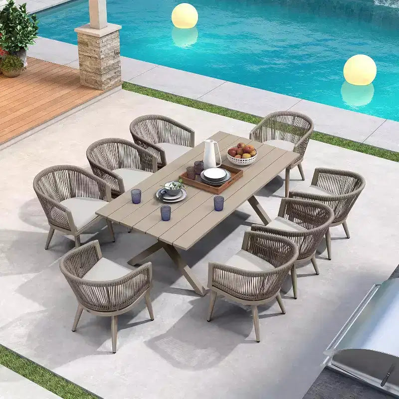 Set da pranzo da patio PURPLE LEAF in vimini resistente alle intemperie, set tavolo e sedie da esterno in alluminio per l'arredamento del giardino, set di mobili moderni per la cucina