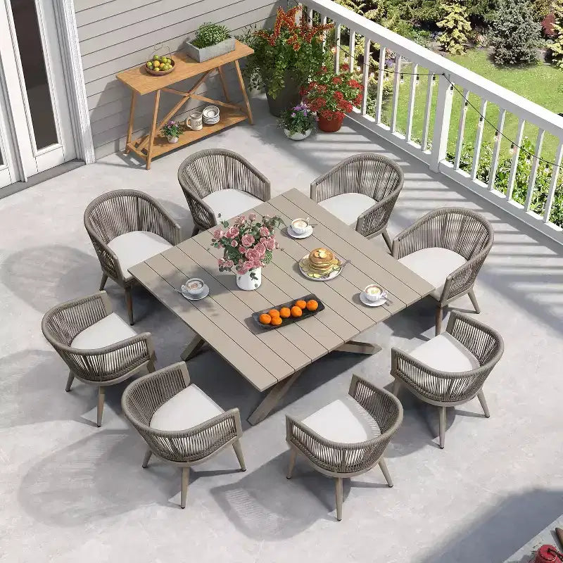 Set da pranzo da patio PURPLE LEAF in vimini resistente alle intemperie, set tavolo e sedie da esterno in alluminio per l'arredamento del giardino, set di mobili moderni per la cucina