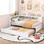 Costway Letto da Giorno Singolo con Letto Estraibile, Scaffali Laterali, Testiera Libreria Reversibile