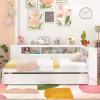 Costway Letto da Giorno Singolo con Letto Estraibile, Scaffali Laterali, Testiera Libreria Reversibile