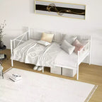 Costway Divano Letto Matrimoniale in Metallo 2 in 1 con Contenitore e Spondine Telaio Moderno Resistente con Doghe in Metallo Bianco/Nero