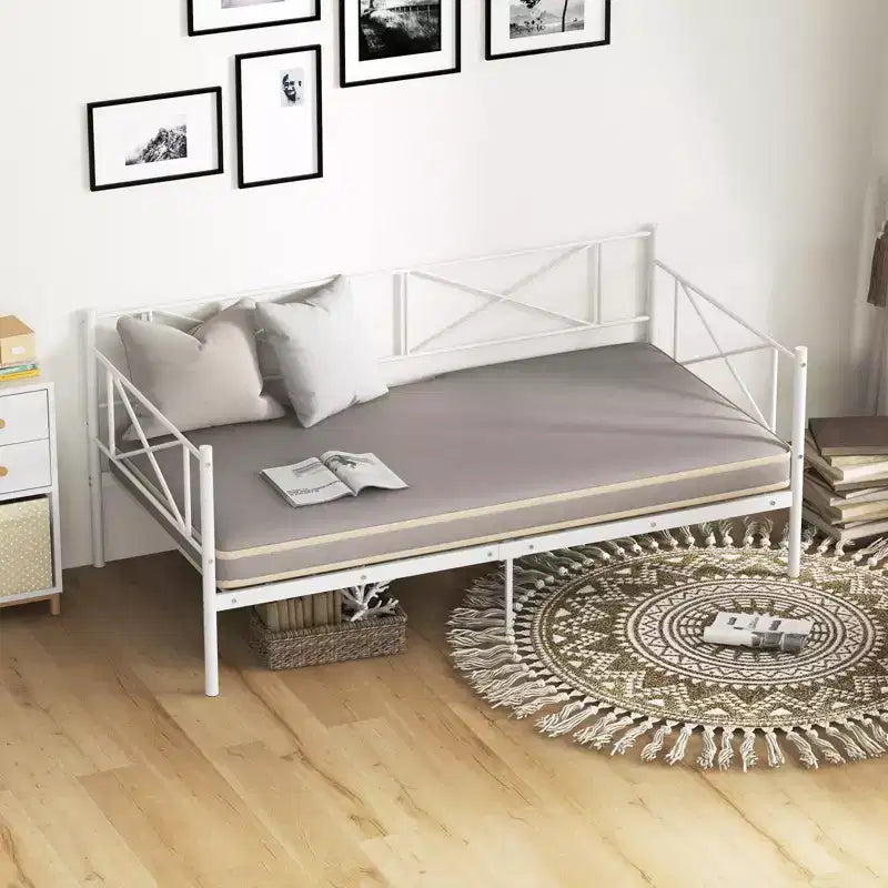 Costway Divano Letto Matrimoniale in Metallo 2 in 1 con Contenitore e Spondine Telaio Moderno Resistente con Doghe in Metallo Bianco/Nero