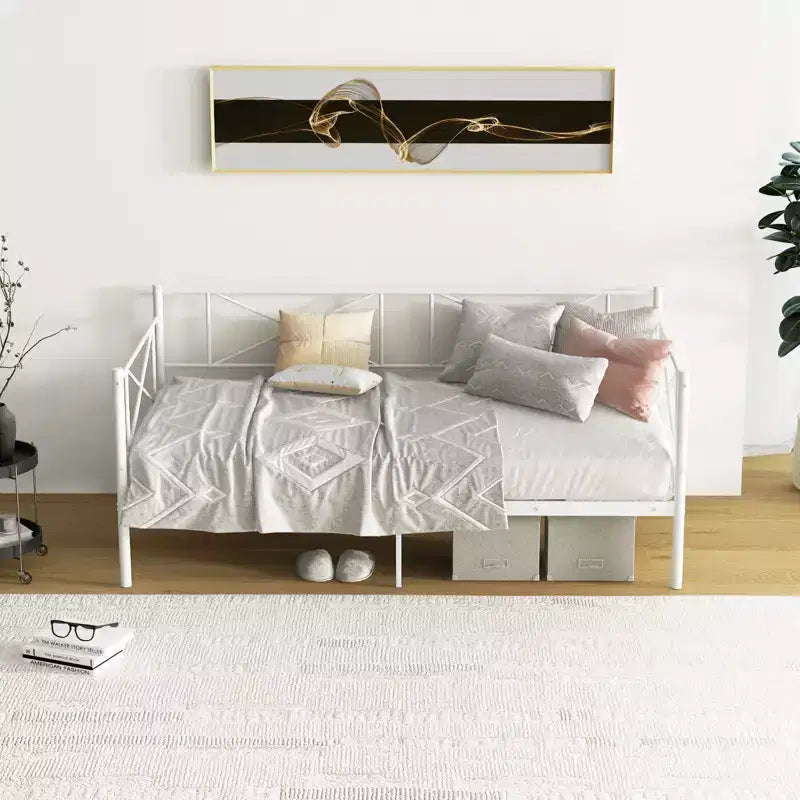 Costway Divano Letto Matrimoniale in Metallo 2 in 1 con Contenitore e Spondine Telaio Moderno Resistente con Doghe in Metallo Bianco/Nero