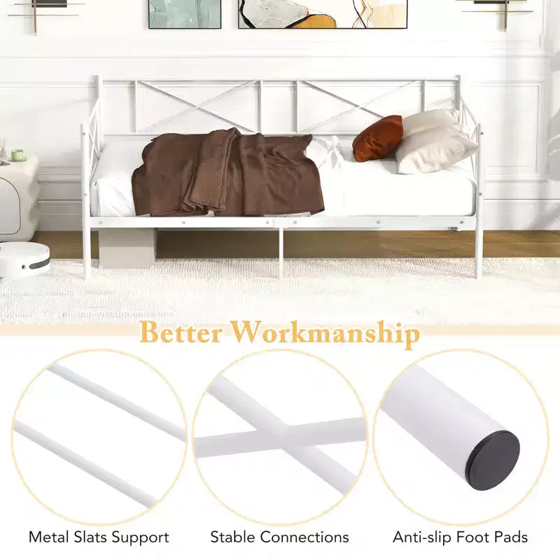 Costway Divano Letto Matrimoniale in Metallo 2 in 1 con Contenitore e Spondine Telaio Moderno Resistente con Doghe in Metallo Bianco/Nero