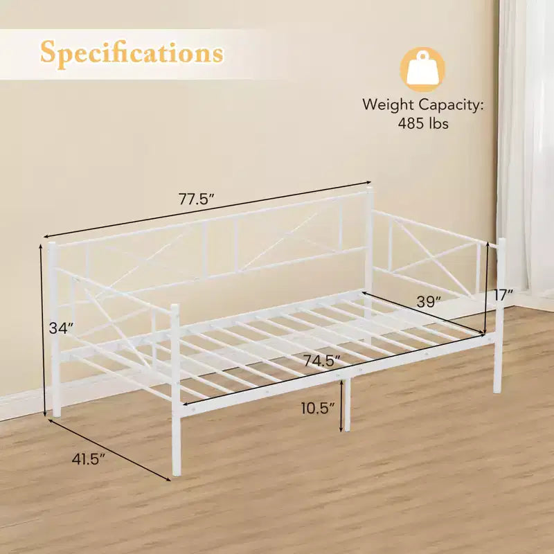 Costway Divano Letto Matrimoniale in Metallo 2 in 1 con Contenitore e Spondine Telaio Moderno Resistente con Doghe in Metallo Bianco/Nero