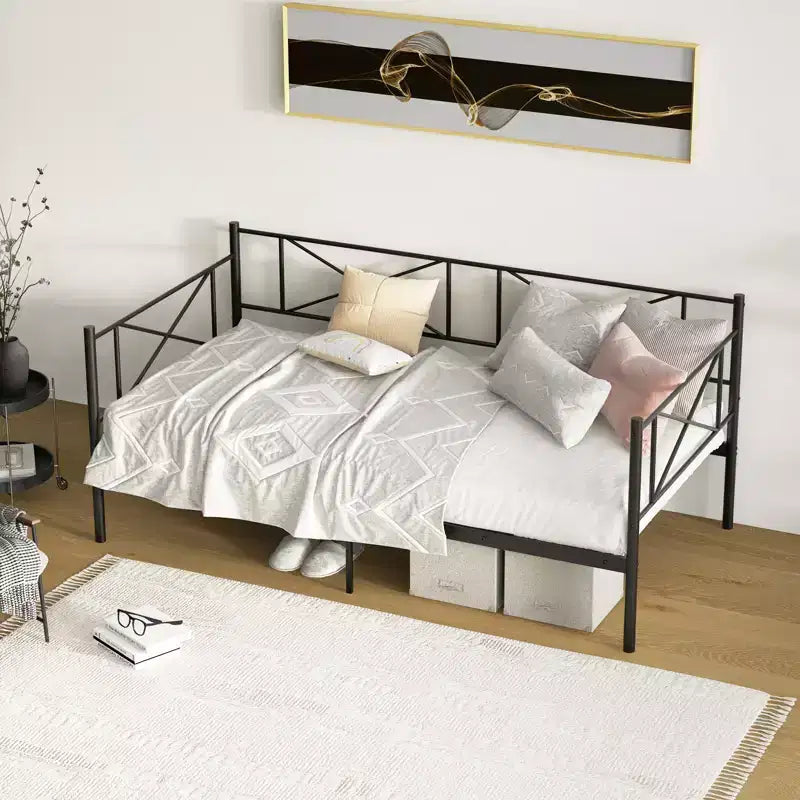 Costway Divano Letto Matrimoniale in Metallo 2 in 1 con Contenitore e Spondine Telaio Moderno Resistente con Doghe in Metallo Bianco/Nero