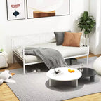 Costway Divano Letto Matrimoniale in Metallo 2 in 1 con Contenitore e Spondine Telaio Moderno Resistente con Doghe in Metallo Bianco/Nero