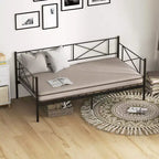 Costway Divano Letto Matrimoniale in Metallo 2 in 1 con Contenitore e Spondine Telaio Moderno Resistente con Doghe in Metallo Bianco/Nero