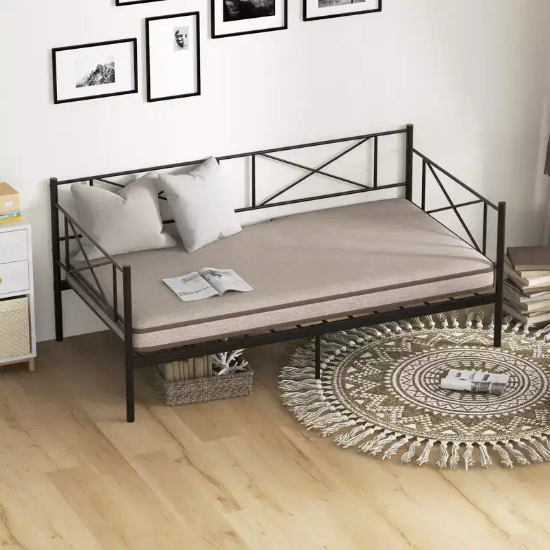 Costway Divano Letto Matrimoniale in Metallo 2 in 1 con Contenitore e Spondine Telaio Moderno Resistente con Doghe in Metallo Bianco/Nero