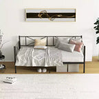 Costway Divano Letto Matrimoniale in Metallo 2 in 1 con Contenitore e Spondine Telaio Moderno Resistente con Doghe in Metallo Bianco/Nero