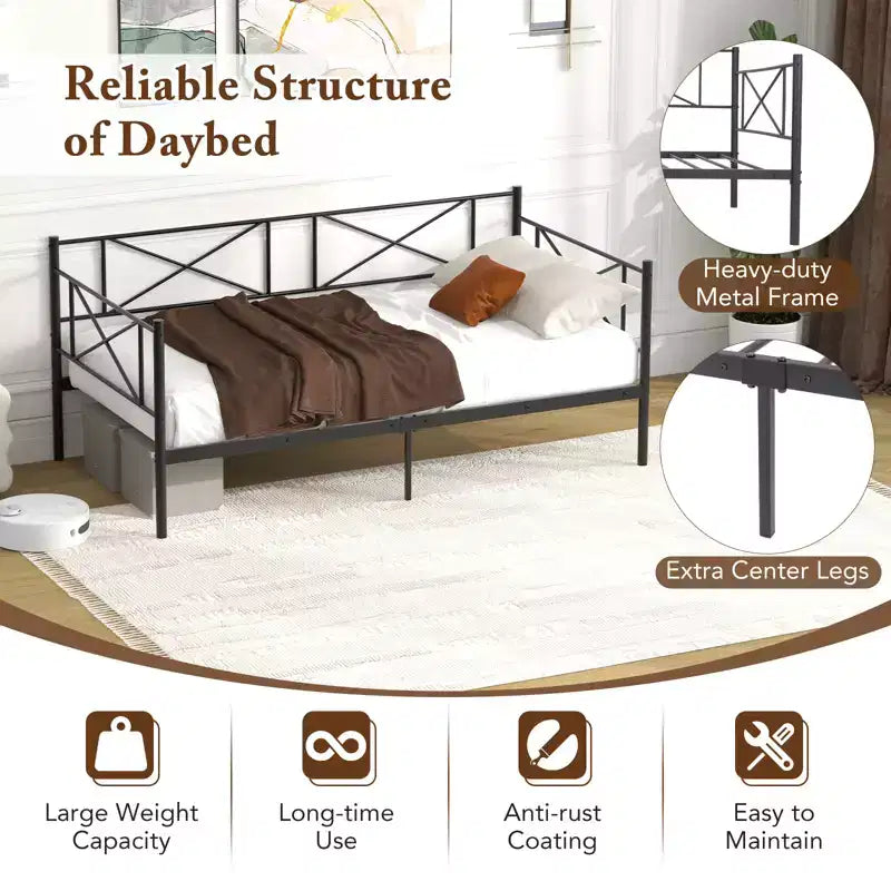 Costway Divano Letto Matrimoniale in Metallo 2 in 1 con Contenitore e Spondine Telaio Moderno Resistente con Doghe in Metallo Bianco/Nero