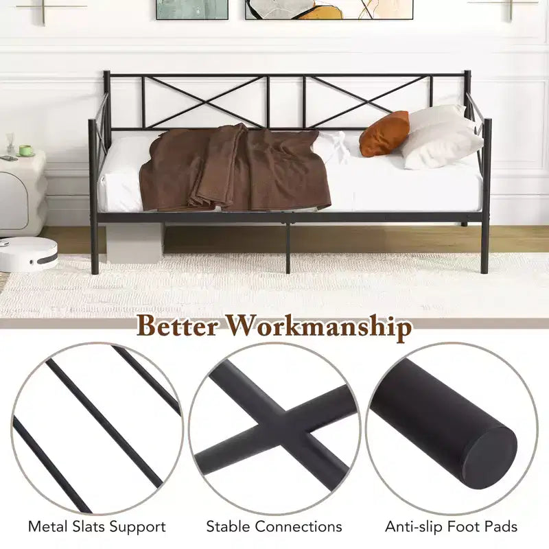 Costway Divano Letto Matrimoniale in Metallo 2 in 1 con Contenitore e Spondine Telaio Moderno Resistente con Doghe in Metallo Bianco/Nero