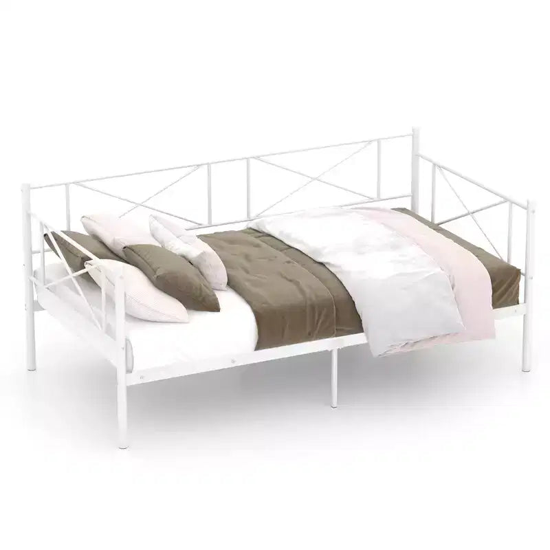 Costway Divano Letto Matrimoniale in Metallo 2 in 1 con Contenitore e Spondine Telaio Moderno Resistente con Doghe in Metallo Bianco/Nero