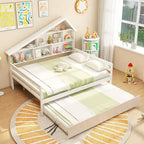 Costway Divano Letto Full Size con Letto Estraibile Twin, Scaffale Laterale e Testiera Bianca