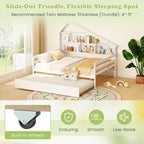 Costway Divano Letto Full Size con Letto Estraibile Twin, Scaffale Laterale e Testiera Bianca