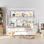 Divano Letto Costway Twin House con Letto Estraibile, in Legno, 8 Vani Contenitore, Bianco