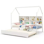 Divano Letto Costway Twin House con Letto Estraibile, in Legno, 8 Vani Contenitore, Bianco