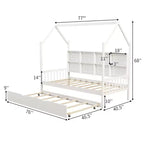 Divano Letto Costway Twin House con Letto Estraibile, in Legno, 8 Vani Contenitore, Bianco