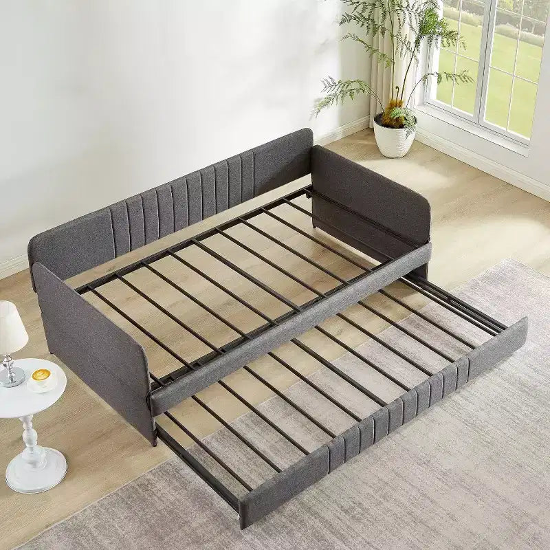 Divano Letto Singolo con Letto Estraibile, Struttura Divano Letto Imbottita con Doghe in Metallo, Struttura Letto a Piattaforma, Divano Letto Singolo per Camera da Letto Soggiorno Camera degli Ospiti