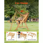 Tavolo da picnic trasformabile 2-in-1 VEVOR, tavolo da esterno in legno e set di panche, panca pieghevole portatile con foro per ombrellone, marrone