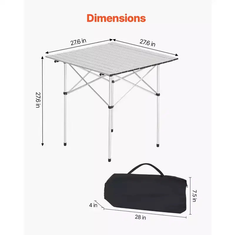 Tavolo da campeggio pieghevole VEVOR, tavolini laterali portatili arrotolabili, tavolino da spiaggia piccolo e leggero in alluminio, compatto con borsa per il trasporto, per cucina all'aperto, argento