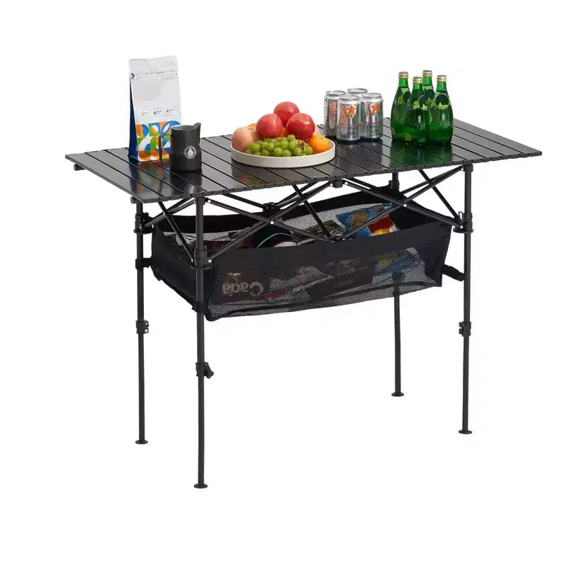 VEVOR Folding Camping Table, Portable Roll Up Side Tables, Lightweight Aluminum Beach Table with Adjustable Height, Large Storage Bag, Black